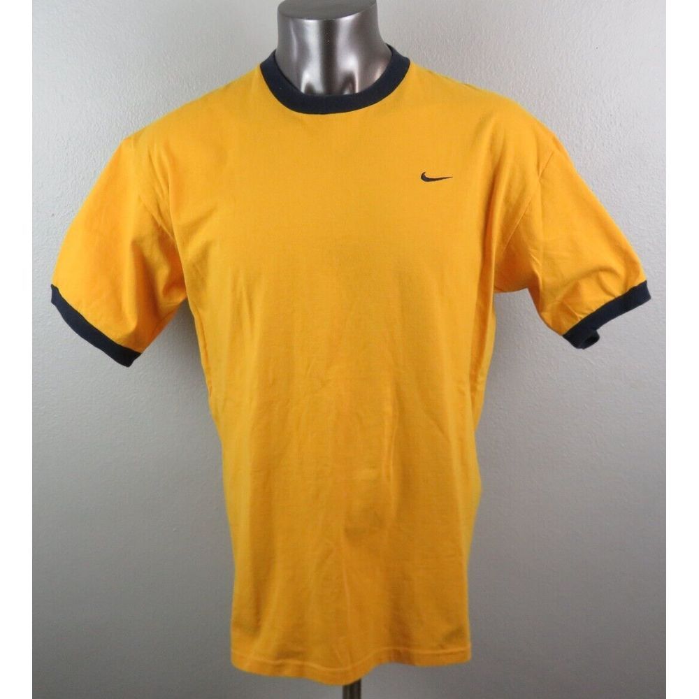 Mens Nike Check Swoosh Yellow Blue Vintage Y2K Crewneck T Shirt Size L  USA Made